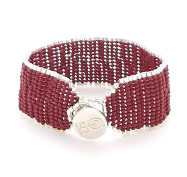 Brazalete Telar Plata Medio Liso Rojo